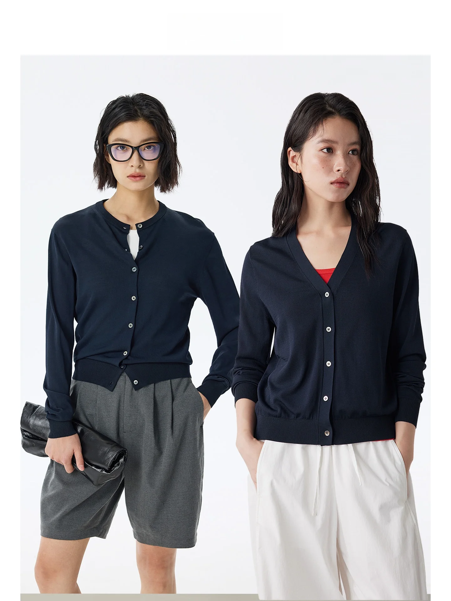 

DE Mincollection Ice Hemp Strong Twist V-Ne round Ne Open Cardigan Commute Sle Women's Slim Fit Long Sve Knitted Swe...