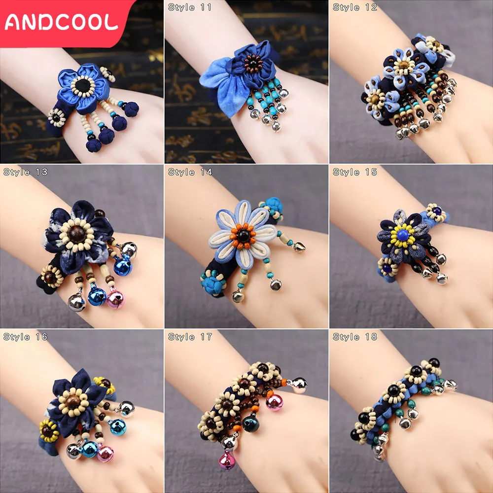 Andcool Bohemia Bracelet For Women Handmade Fabric Bracelets Ethnic Bracelets Girl Gift Tie Dye Wristbands Flower Bell Bracelet