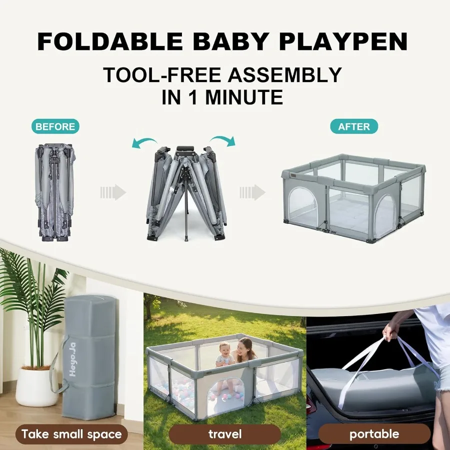 Cercadinho dobrável para bebês, 50x50 polegadas, cercadinho portátil, caneta dobrável para bebês e crianças, cerca interna e externa para bebês p