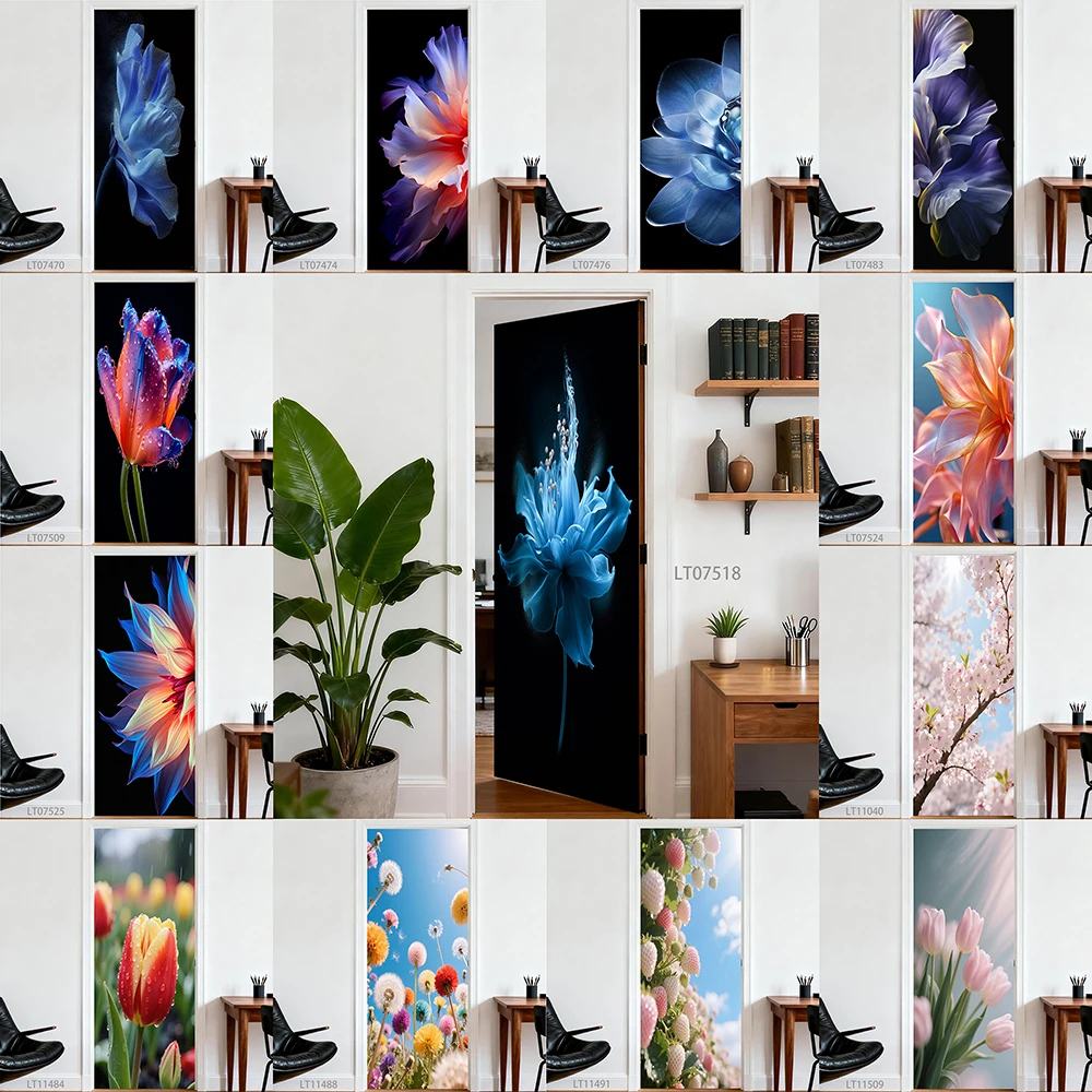 

Floral Door Sticker, Self-Adhesive & Peel and Stick, Removable Watercolor Flower Art Mural for Bedroom & Home Decor