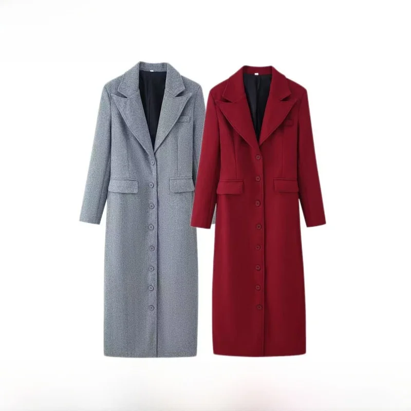 

Autumn Winter New Arrival Women's Faionable Pure Color Belted Lapel Long Woolen Coat Street Sle Polyester Fiber 00%