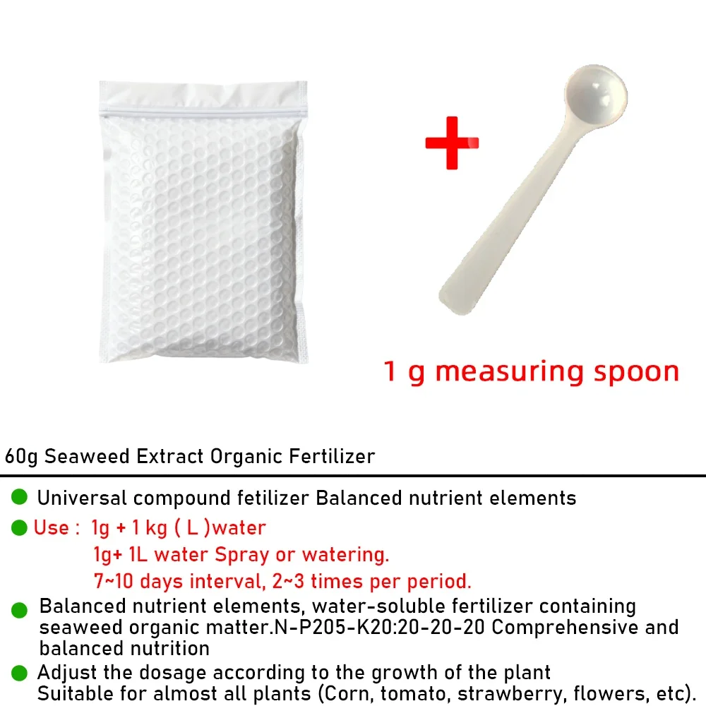 60g Seaweed Extract Organic Fertilizer Balanced Nutrient Elements In Water Soluble Fertilize 20-20-20 For Bonsai