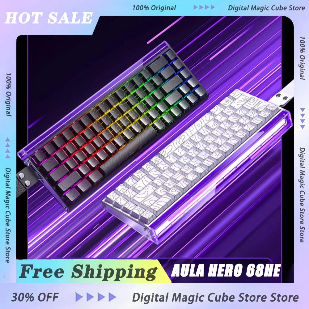AULA HERO 68HE Wired Magnetic Switch Keyboard RT0.01 E-sports RGB Gaming Mechanical Keyboard Ergonomics Accessories PC Gamer