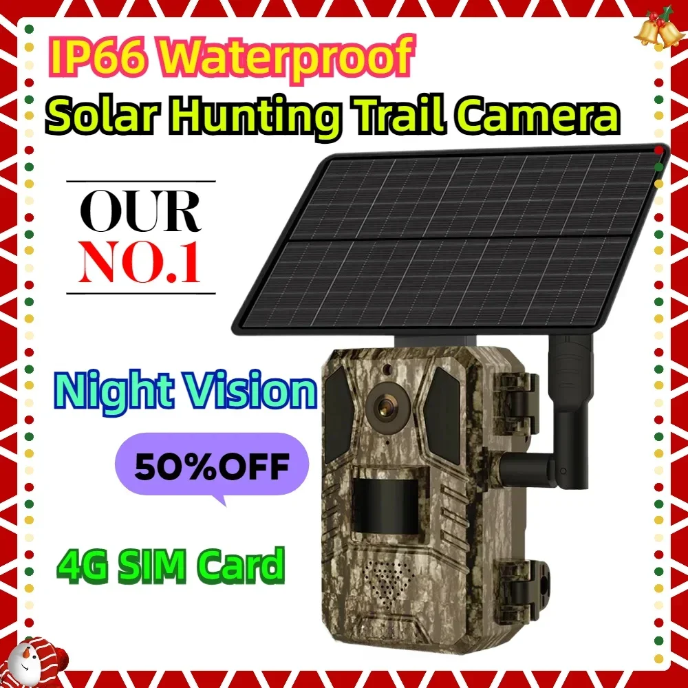 

14MP 4G SIM Card IP66 Waterproof 20M PIR Motion Detection Wildlife Camera IR Night Vision Solar Hunting Trail Camera