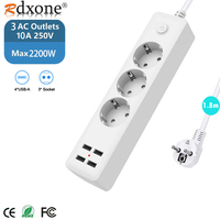 4.8 EU KC Plug Socket KR Plug Power Strip Portable Extension Socket 3AC With 4 USB Wall Charger Outlet Travel Desktop Socket