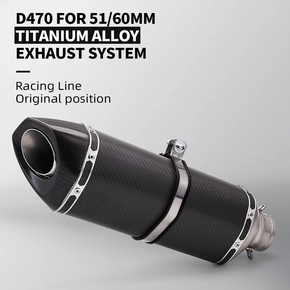 

60mm 51mm Universal Motorcycle Titanium alloy Exhaust Muffler Escape 470 mm For fz6 pcx125 100cc-1000cc ATV GP Scooter