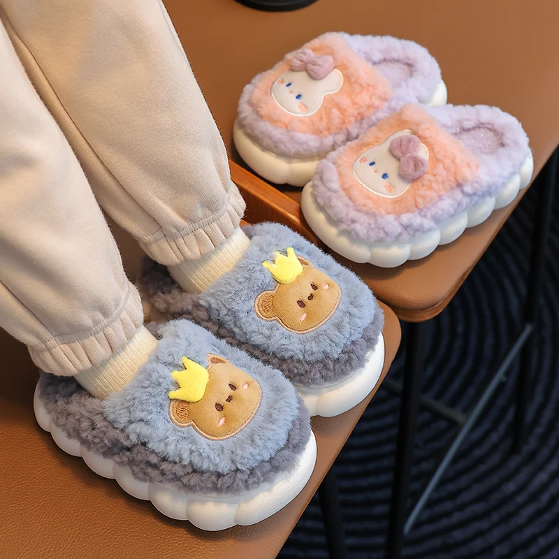 2023 New Winter Baby Girls Boys Cotton Slippers Children\'s Cute Rabbit Plush Slippers Boys Home Indoor Shoes Furry Kids Slippers