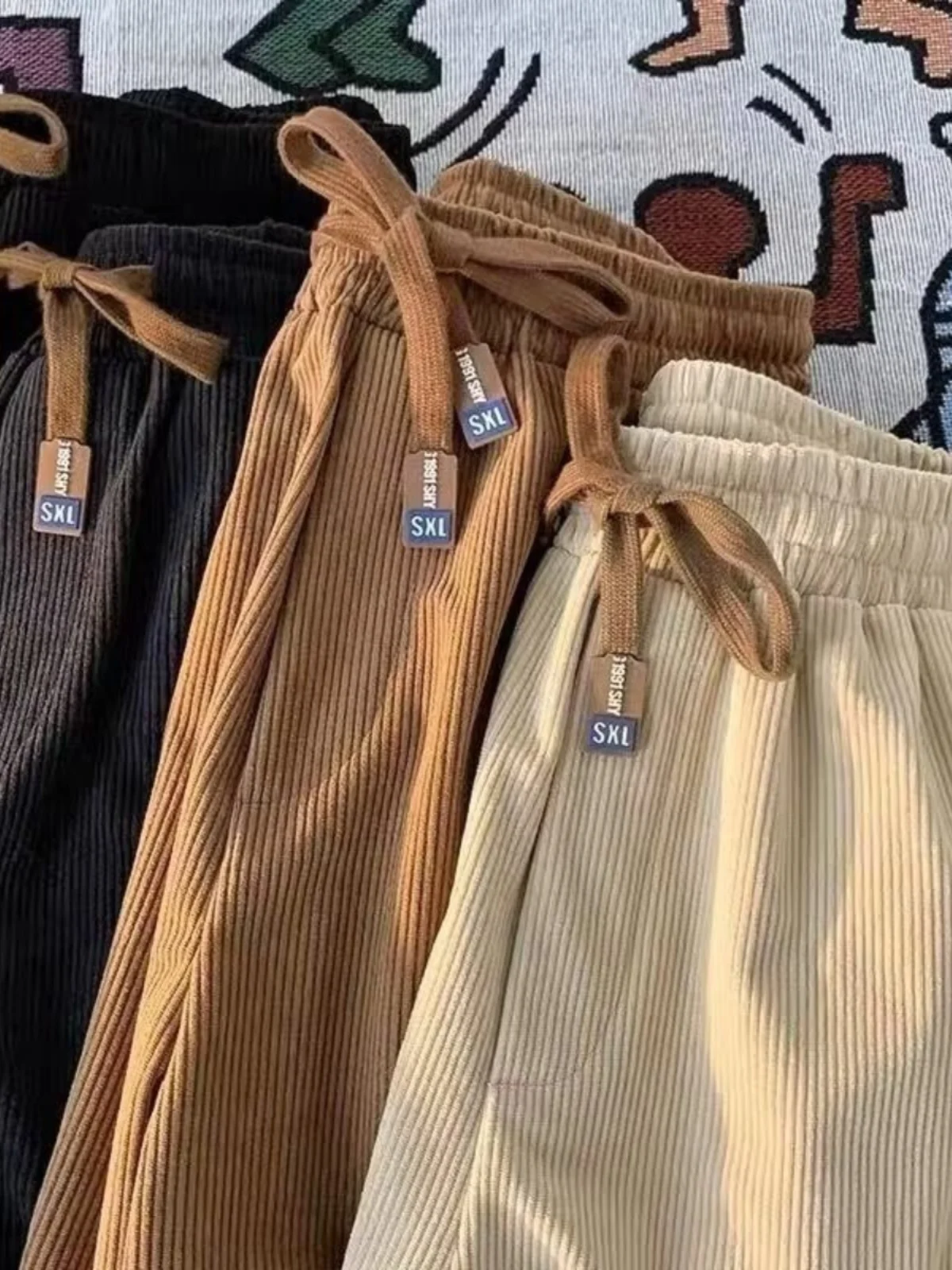 

Вельветовые спортивные брюки для мужчин, весенне-осенние свободные прямые повседневные брюки, модные брендовые молодежные дышащие длинные брюки