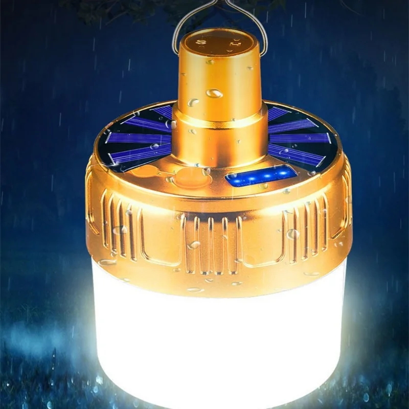 Solar Light Bulb Camping Solar LED Light USB Rechargeable 5Lighting Modes Tent Hanging Bulb for Outdoor Hiking Emergency Outage