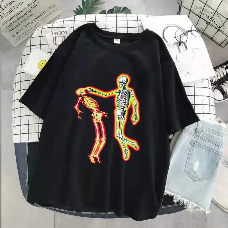 

Harajuku Goth Female Oversized T-Shirt Skull Print 90s Vintage Hip Hop Streetwear Korean Short Sleeve Cartoon Women Top y2k