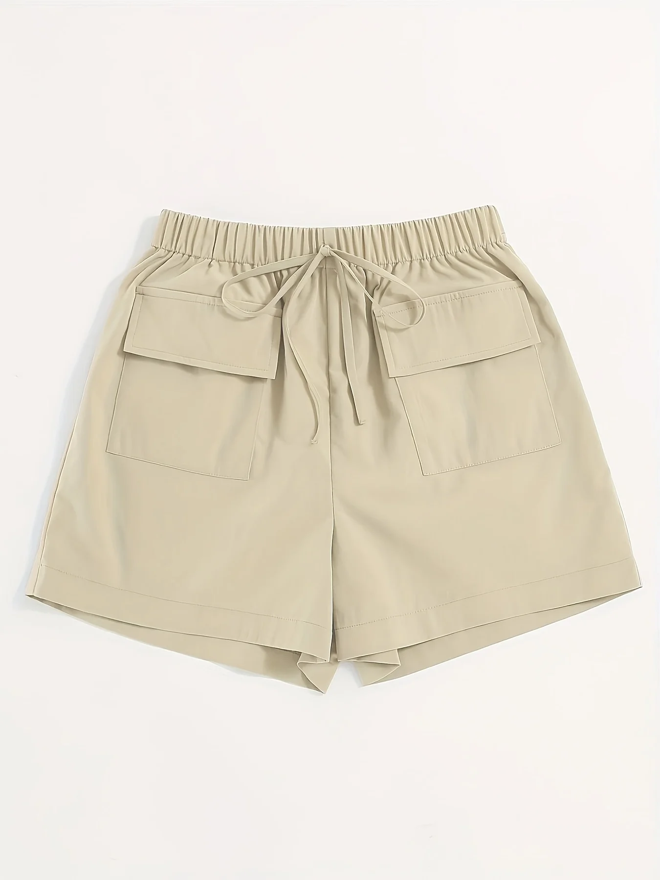 Damskie szorty khaki oversize z tkanej tkaniny na lato z kieszeniami, khaki