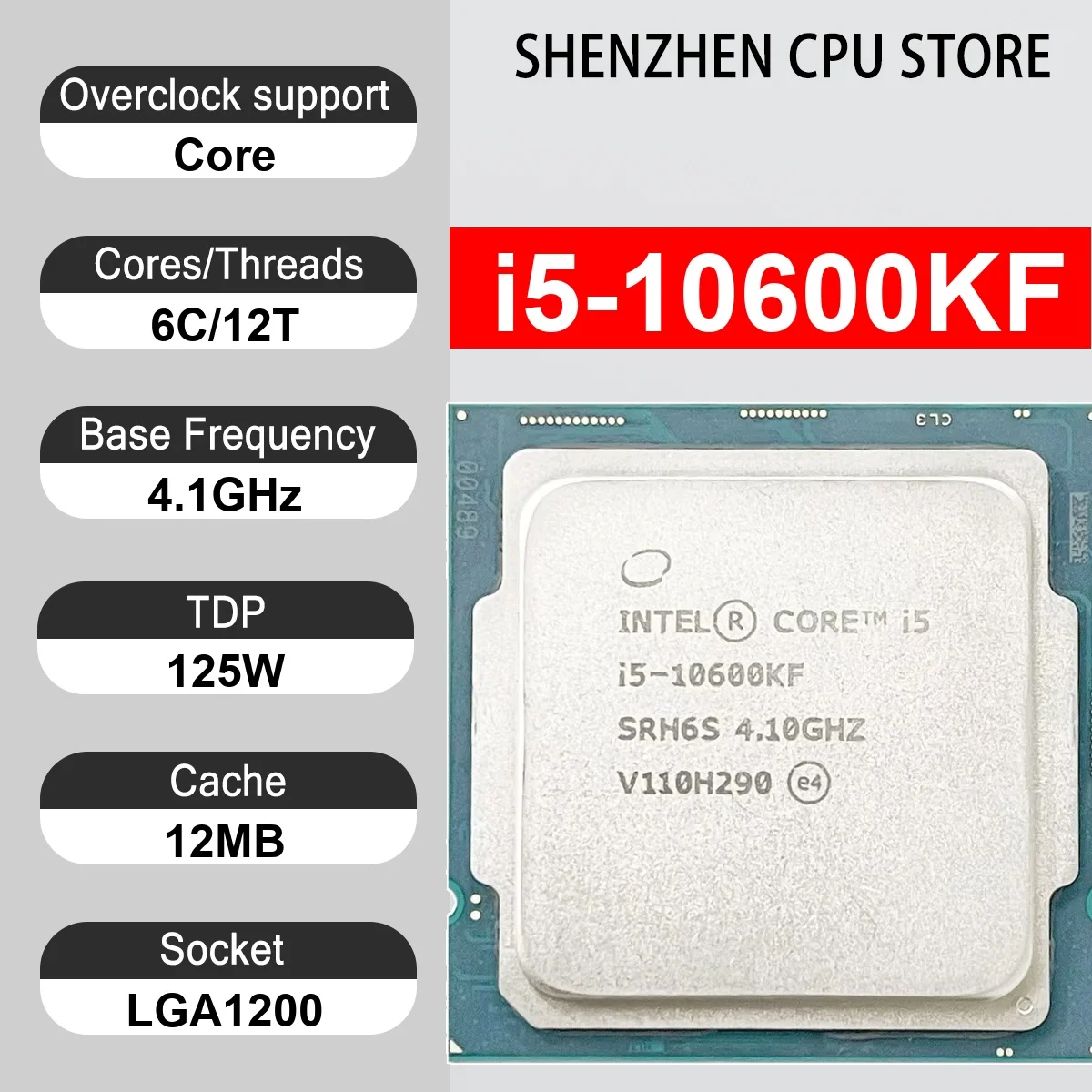 Intel Core i5-10600KF 6 Core 12 Thread 4.1GHz 125W 12MB Cache 14nm Comet Lake-S DDR4-2666 MHz SRH37 LGA1200