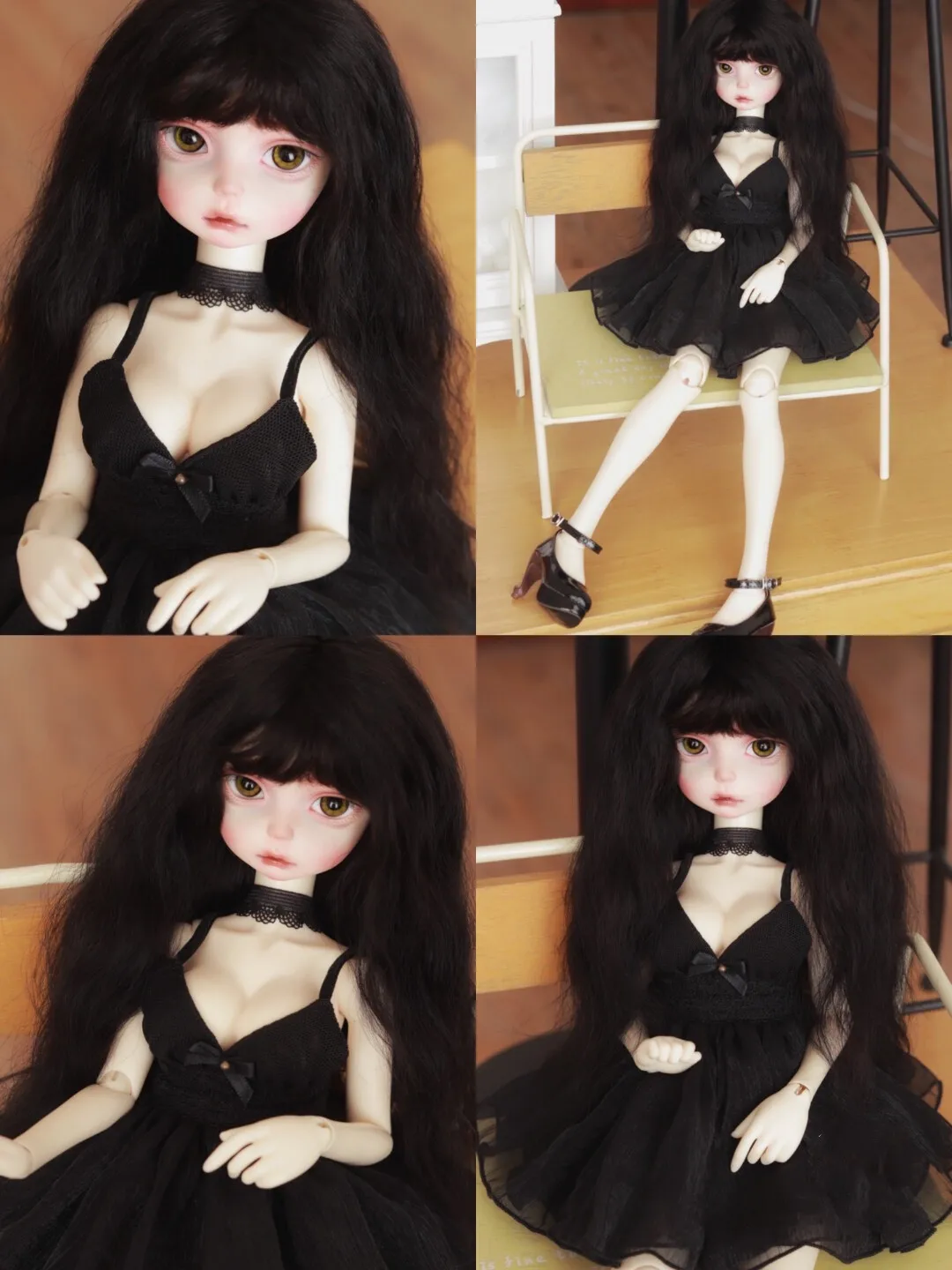 

Hair For Doll Natural Black Mohair Soft Shell Wig, 1/4 BJD Doll Hair Free Shipping
