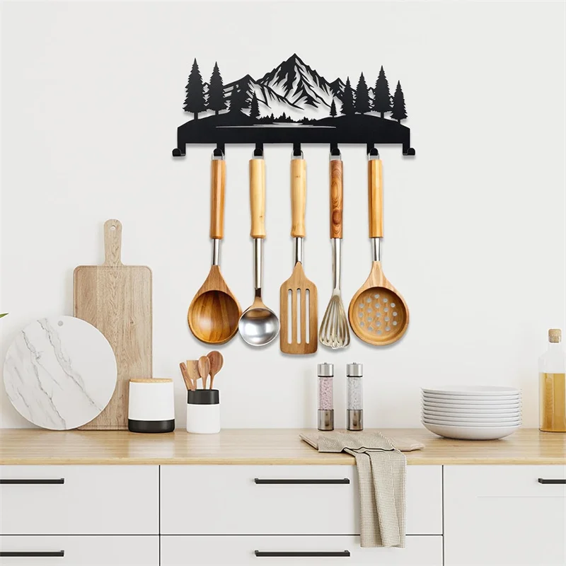 Durable modern mountain tree forest design metal key holder wall hooks organsizer entryway hallway decor keys home storage hook