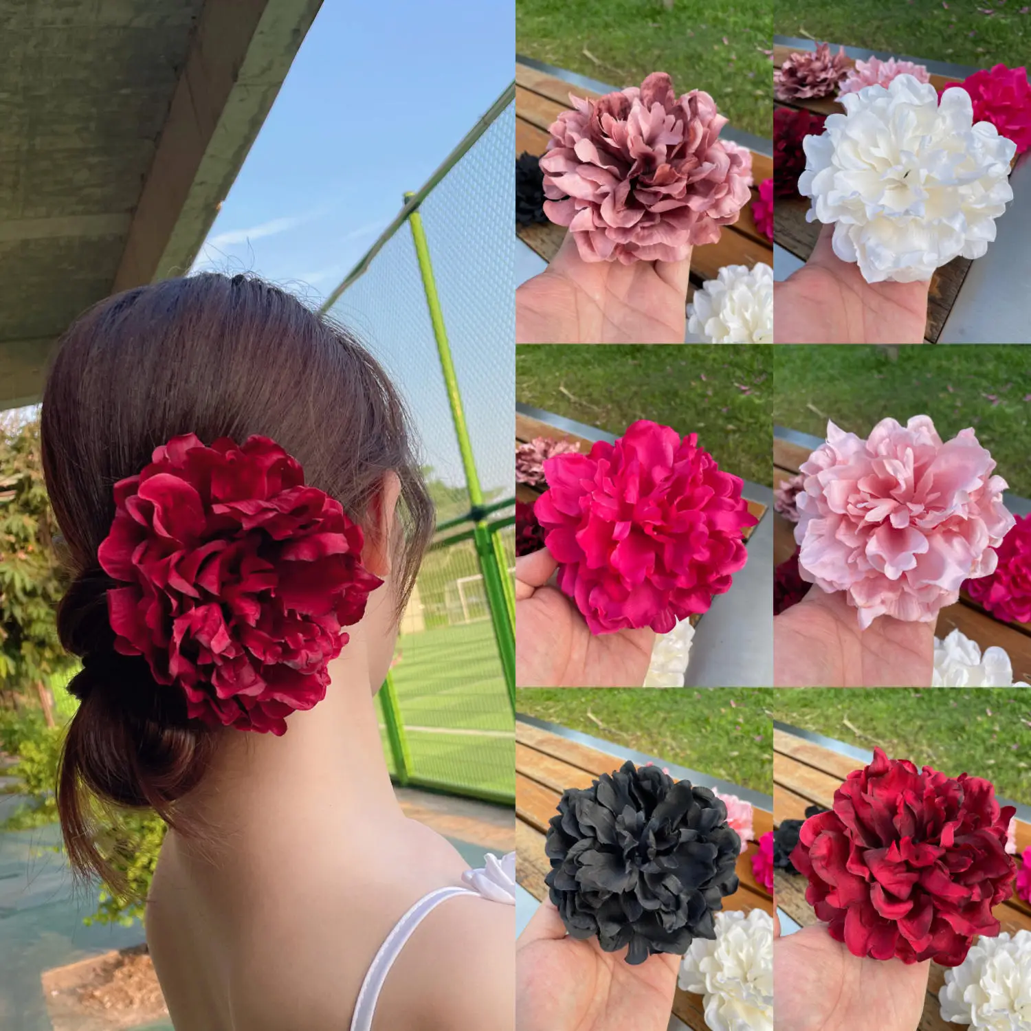 Bohemia Peony Flower Hair Clip Barrettes Artificial Flower Headwear Hairpin Wedding Bridal Bridesmaid Prom Party Hairpin Brooch