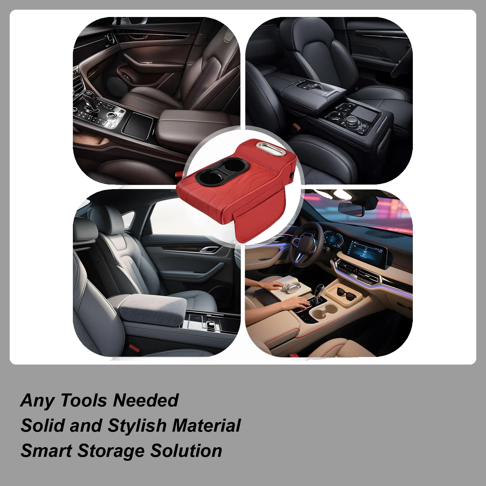 Center Console Cover Car Armrest Heightening Pad with 2 Storage Cup Holder Multifunctional Organizers Tissue Box Side Pockets