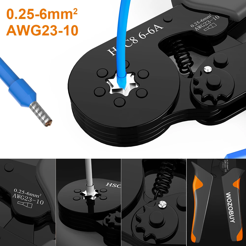 WOZOBUY Tubular Terminal Crimping Pliers HSC8 6-4/6-6 Crimper Wire Mini Ferrule Crimper Tools Household Electrical Kit With Box