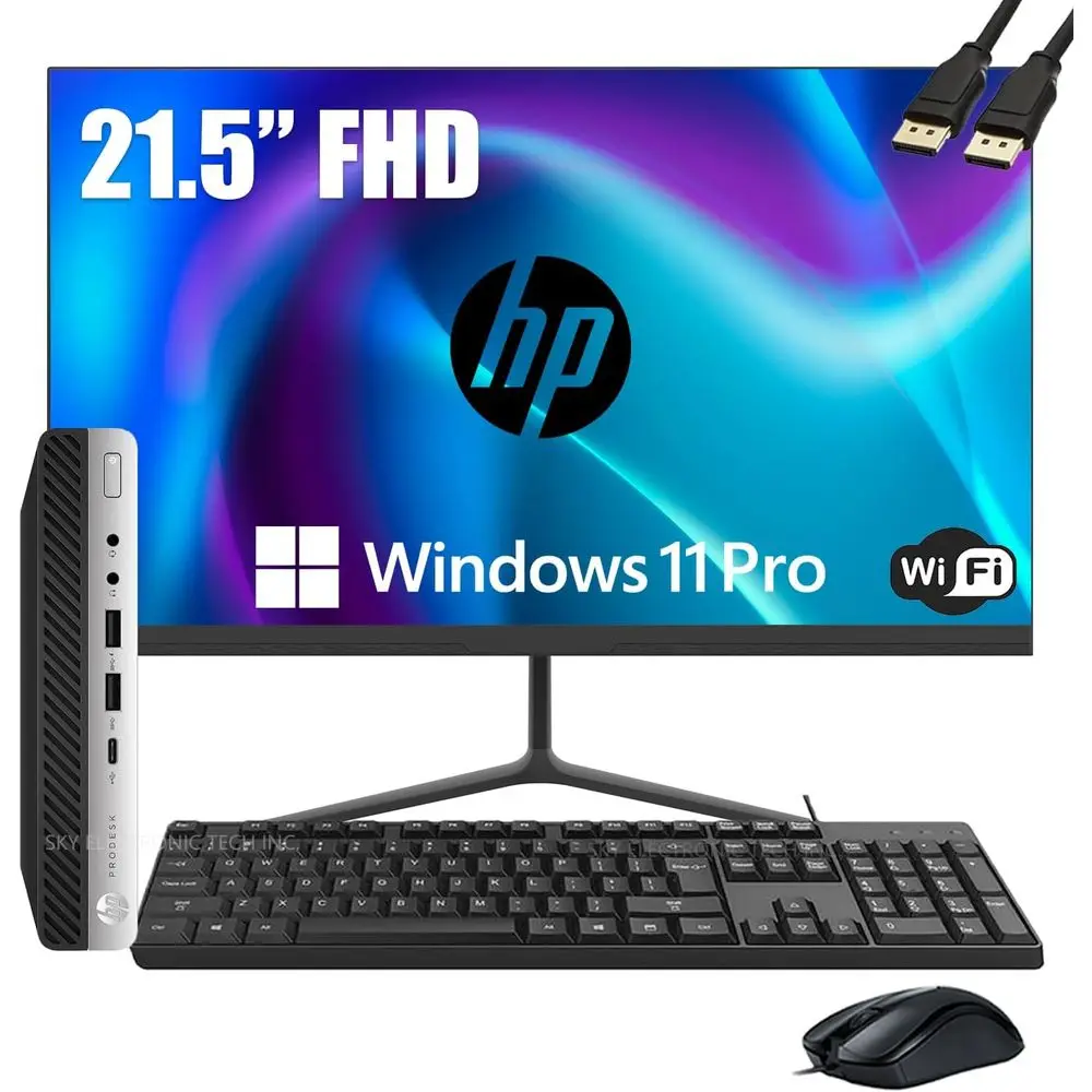 

600 G3 Mini Desktop PC Bundle with 21.5 HD Display, Intel i5-6500, 16GB RAM, 256GB SSD, Keyboard, Mouse, Windows 11 Pro (Renewed