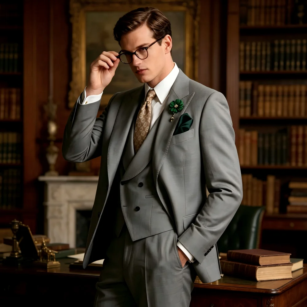 

Men's 3-Piece Jacquard Tuxedo Set in White Elegant Wedding Groomsmen Suit with Shawl Collar for Formal Occasions