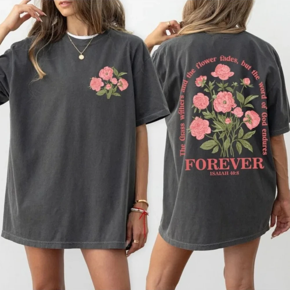 Boho Christian Shirt Women Bible Verse Tshirt Jesus Apparel Vintage Floral Tshirt Flower Graphic Cotton Tee Trendy Clothes