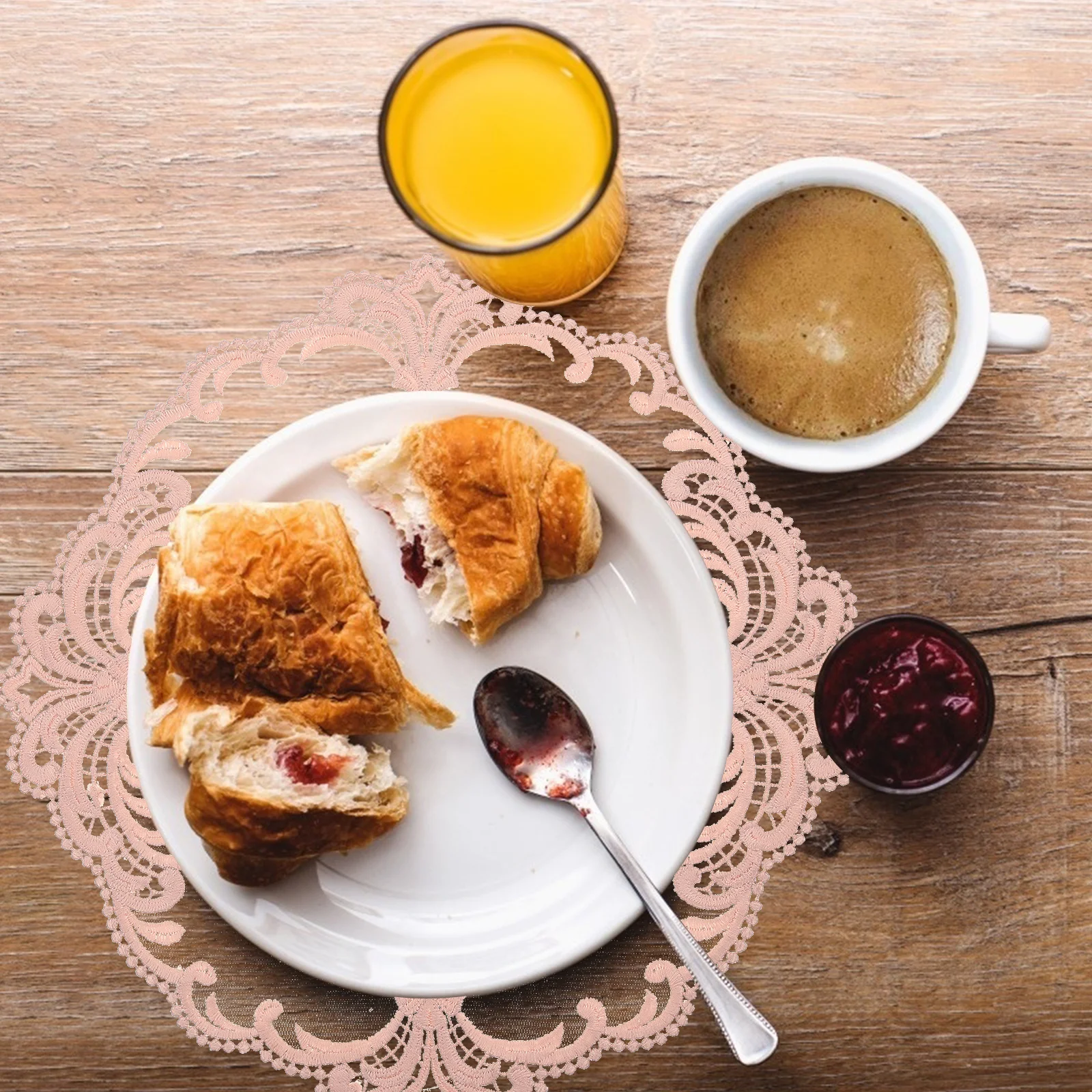 

2Pcs Lace Placemat Elegant Embroidered Washable Table Mat Set for Dining Coffee Cup Coaster Holiday Decoration