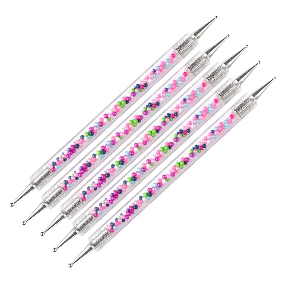 5 pçs cabeça dupla strass selecionador caneta alça longa ferramenta da arte do prego durável leve pintura do prego suprimentos acessório para mulher