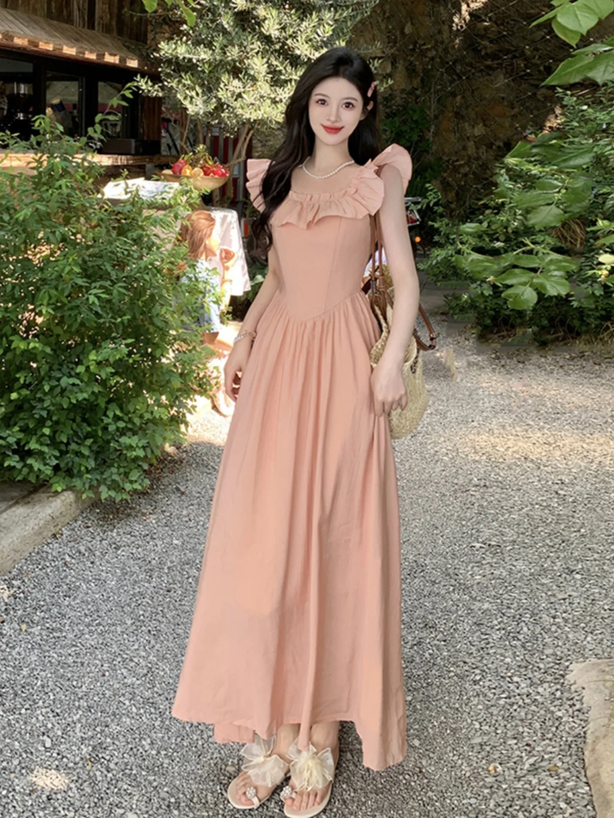 

plus Size Women's Sweet Lace Trim Square Neck Strapless Dress Summer New Style Elegance Chiffon Midi Dress Korean Style Slim Fit