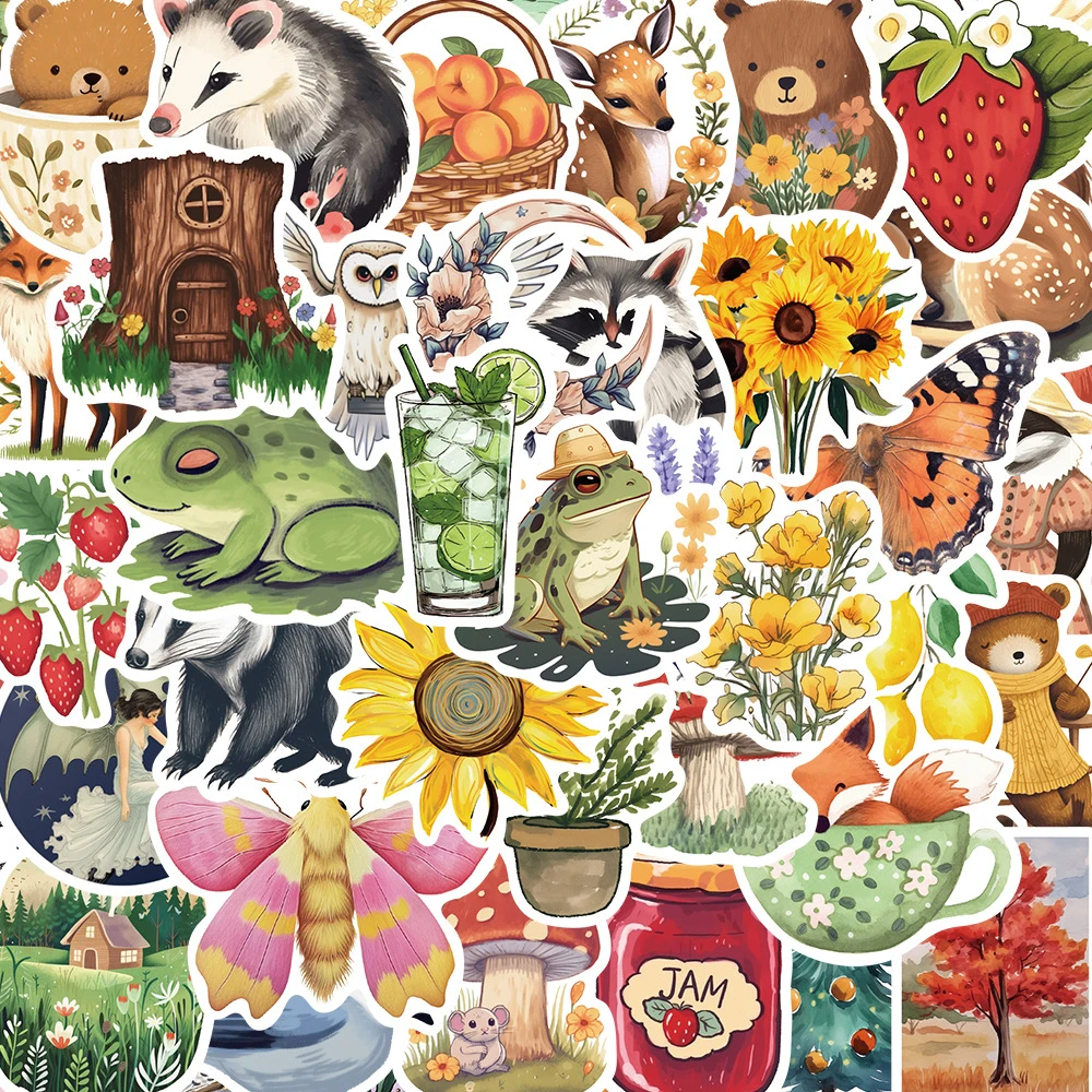 10/30/50 Stück Retro Cartoon Magischer Wald Graffiti-Aufkleber Niedliche Tier- und Pflanzen-Dekorationsaufkleber DIY Koffer Helm Vintage-Sticker