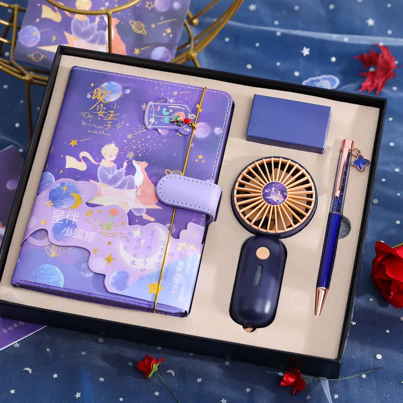 Anime Rose Princess Handbook Gift Set Cartoon Color Page Notebook Rechargeable Fan Gifts