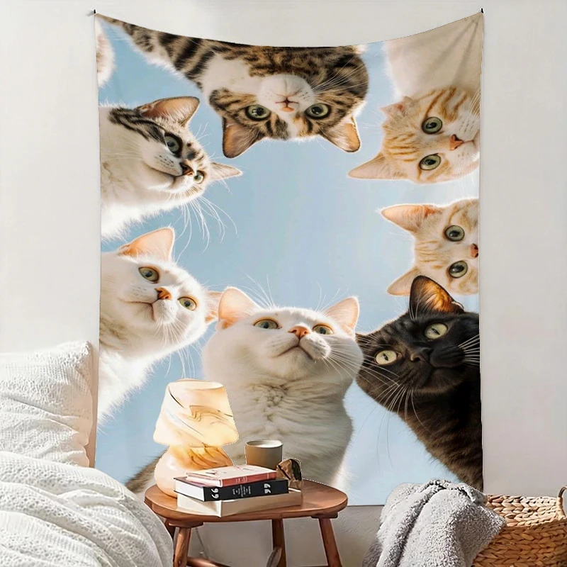 1PC Multiple Cat Top View Art Print Backdrop Banner, Bedroom Living Room Photo Background, Polyester, Home Decor, Wall Art