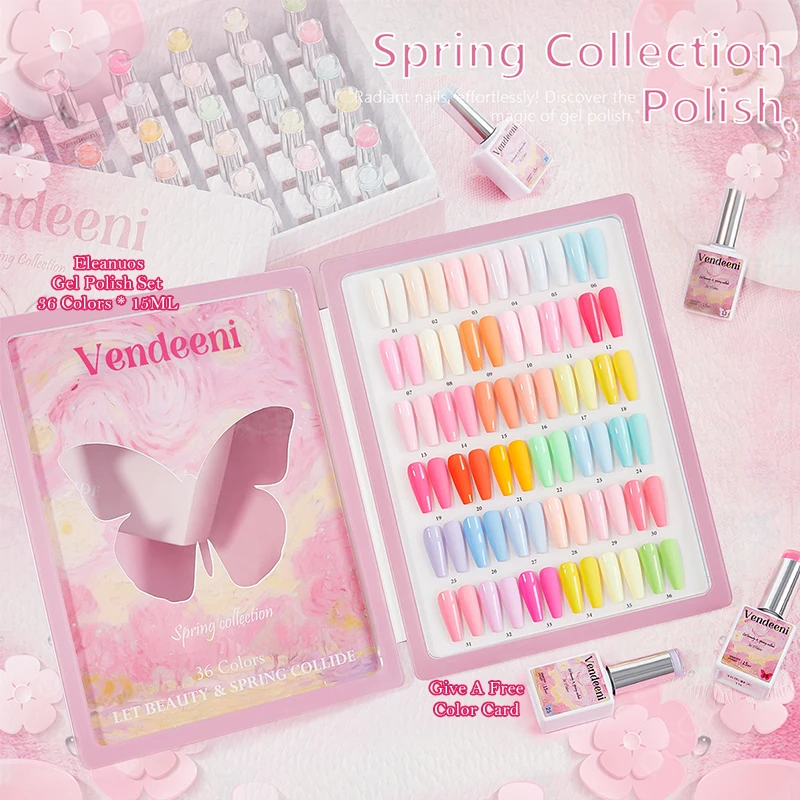 36 Colors Pastel Gel Polish Set Macaron Candy Colors UV LED Soak Off Semi Permanent Nail Varnish Butterfly Box Manicure Kit