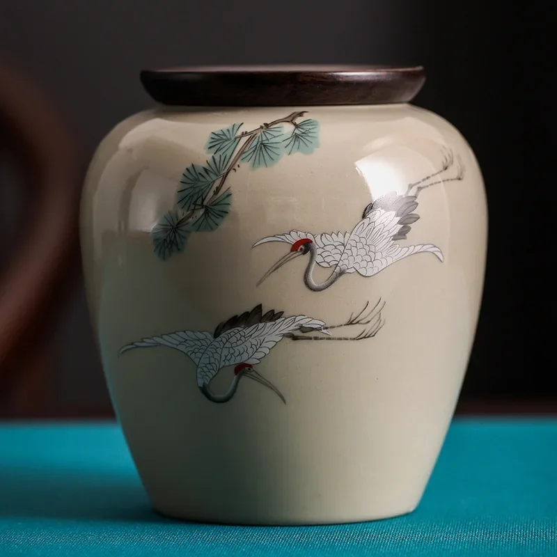 Ceramic tea can set, large half-catty sealed storage jar, corked tea packaging can.