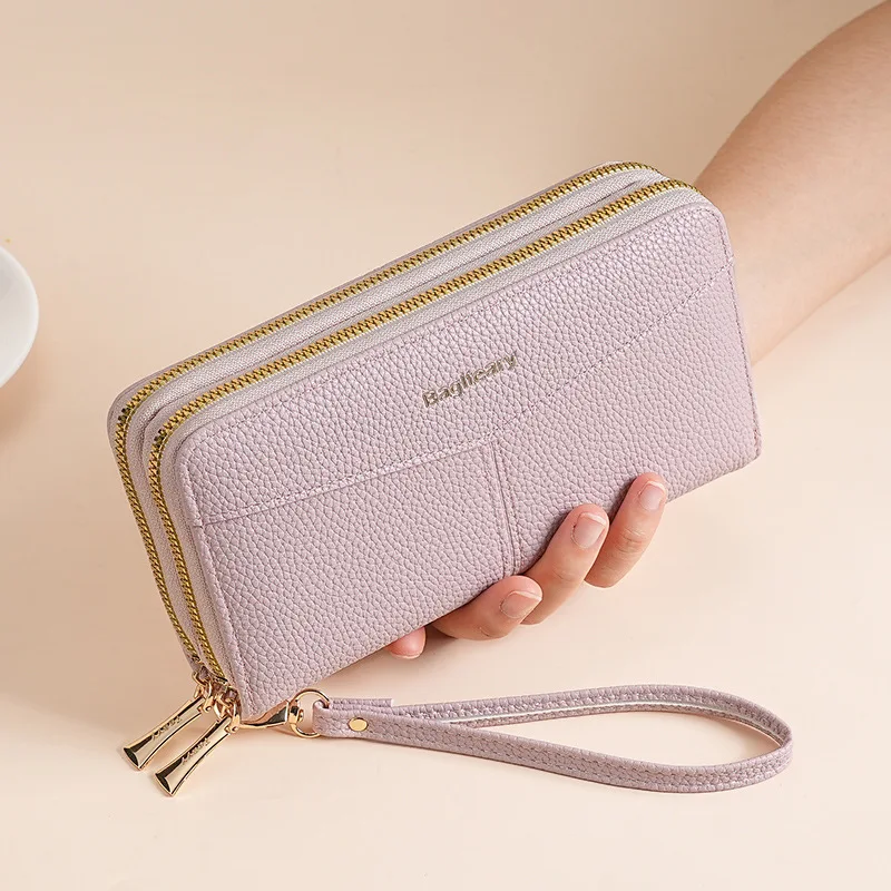 Wallet Women's High-End Long Double Zipper Temperament Simple and Versatile Lychee Pattern Women's Handbag
