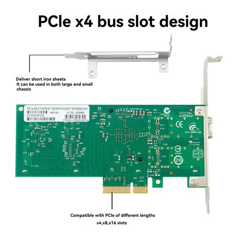 Pcie X4 Single Port 10G SFP+ Network Card X520-DA1 82599EN 10Gbe NBBASE-T NIC Fiber Adapter For Windows Linux Servers