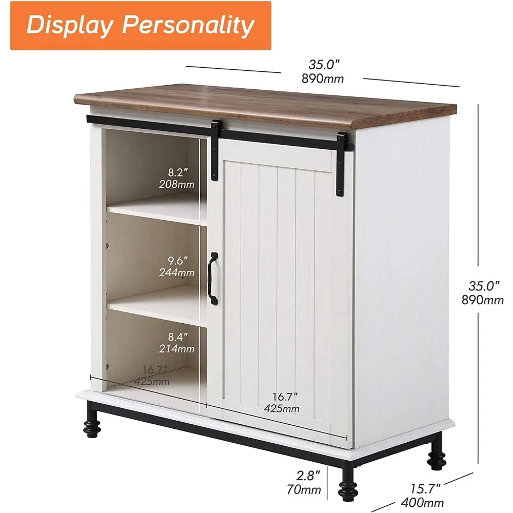 خزانة جانبية للبوفيه على طراز المزرعة مع باب حظيرة منزلق، وطاولة وحدة تحكم لخزانة القهوة والمدخل #2