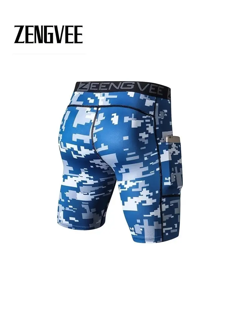 ZengVee 3pcs Men's Camo Compression Shorts with Pocket - Perfect ForGym, Swimming, Yoga, Climbing, Cycling, and Running