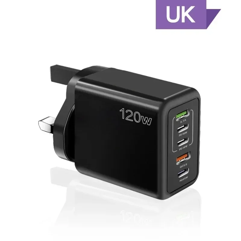Multi-poorten USB C-oplader 120W PD Type C Snelle wandlader EU/US/UK-stekker voor iPhone Samsung Xiaomi Huawei Mobiele telefoonadapter