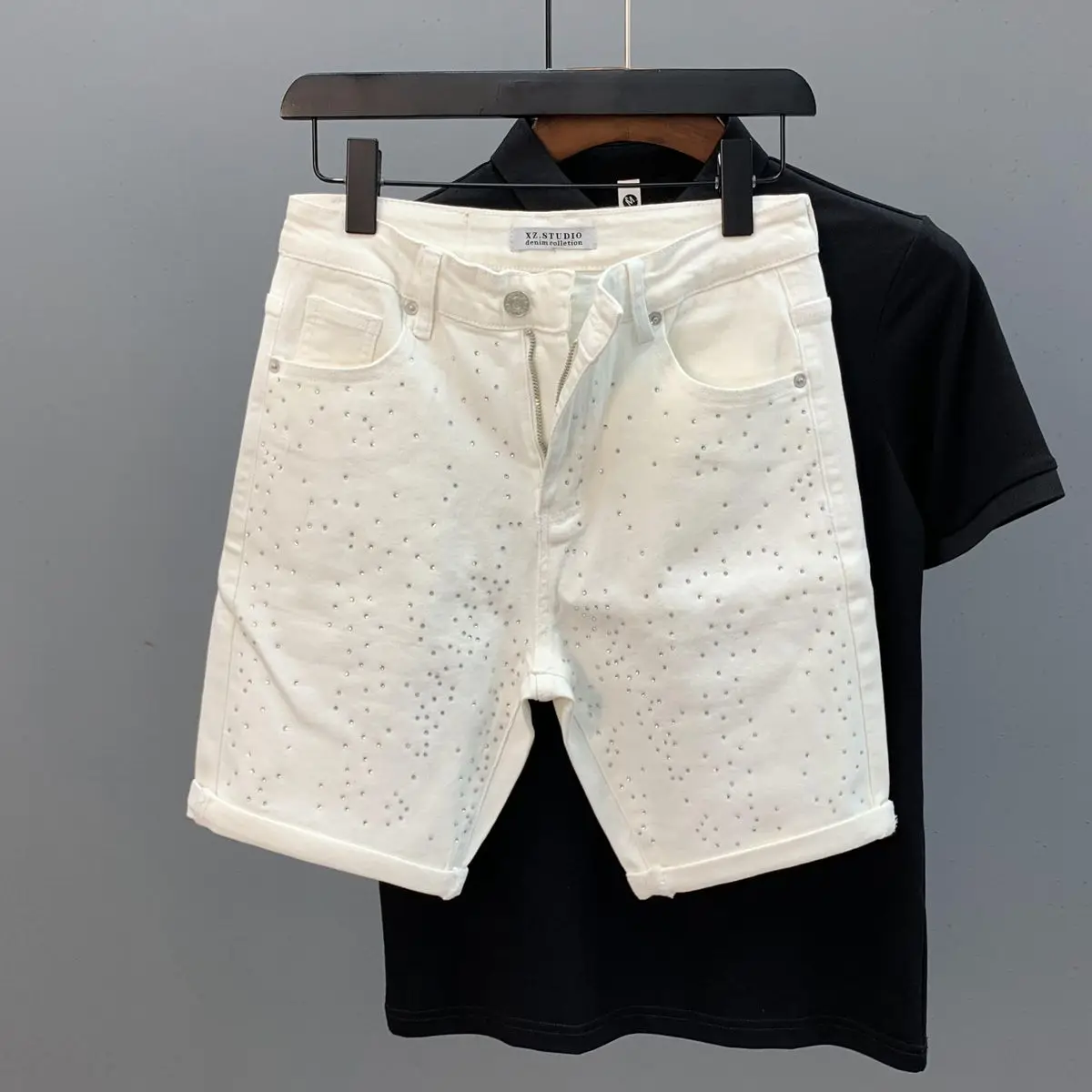 Designer Luxury Clothing Summer Youth Trendy Brand High Street Casual Five-point Pants Fashion Hot Diamond Denim Shorts Men