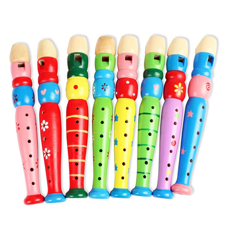 1pc Wooden Cartoon Flute Early Education Develop Type 6-Holes Recorder Flute For Children Musical Instruments Send Random