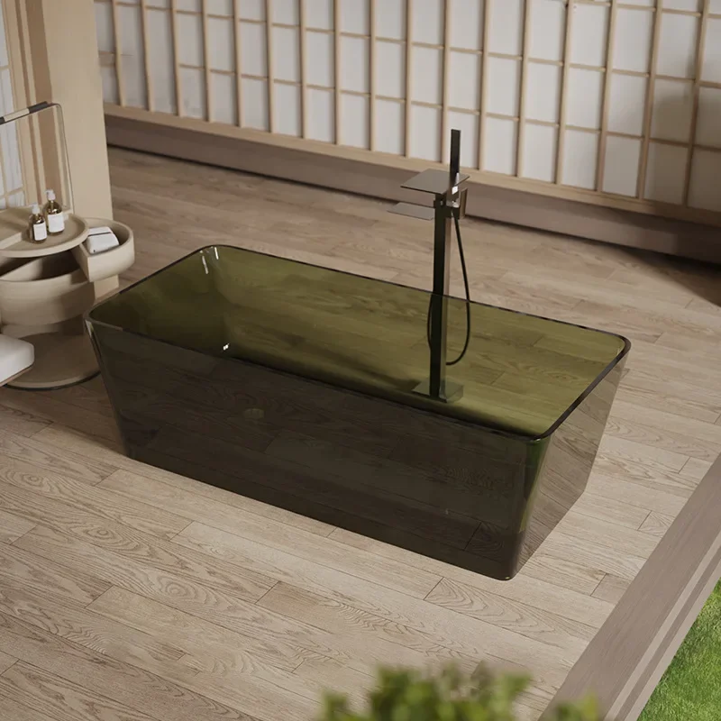 For Small Apartment Hotel B&B Rectangular Transparent Resin Bathtub Household Adult Independent Integrated Thermal Insulation
