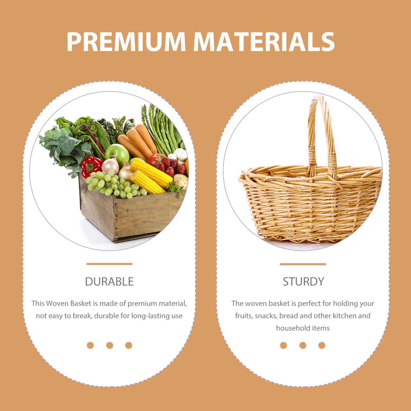 

Round Rattan Fruit Woven Bread Storage Basket For Kitchen Home Picnic Handwoven Food Holder Multi-Function Sundries