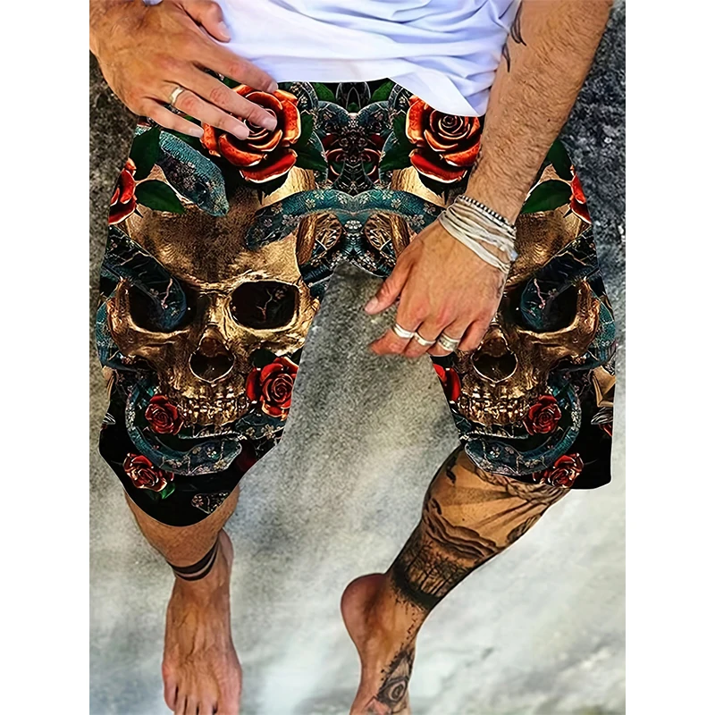 Fashion Skull Graphic 3D Print Beach Shorts Summer Men Women Oversized Surfing Board Shorts Swimwear Cool Trunks Kids Clothing