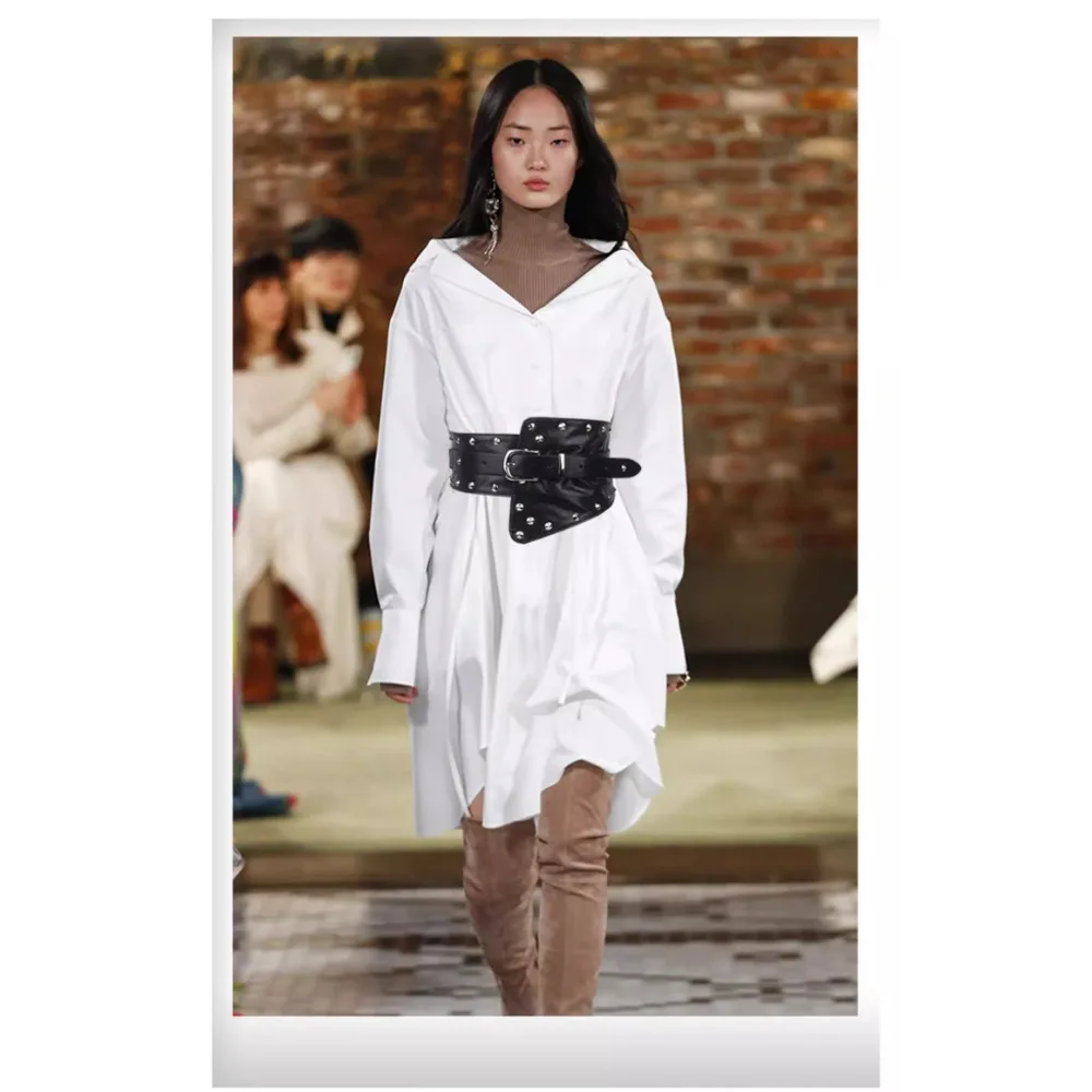 허리 커버 여성용 와이드 탄성 벨트 패션 리벳 장식 코트 벨트 드레스 스웨터 스타일