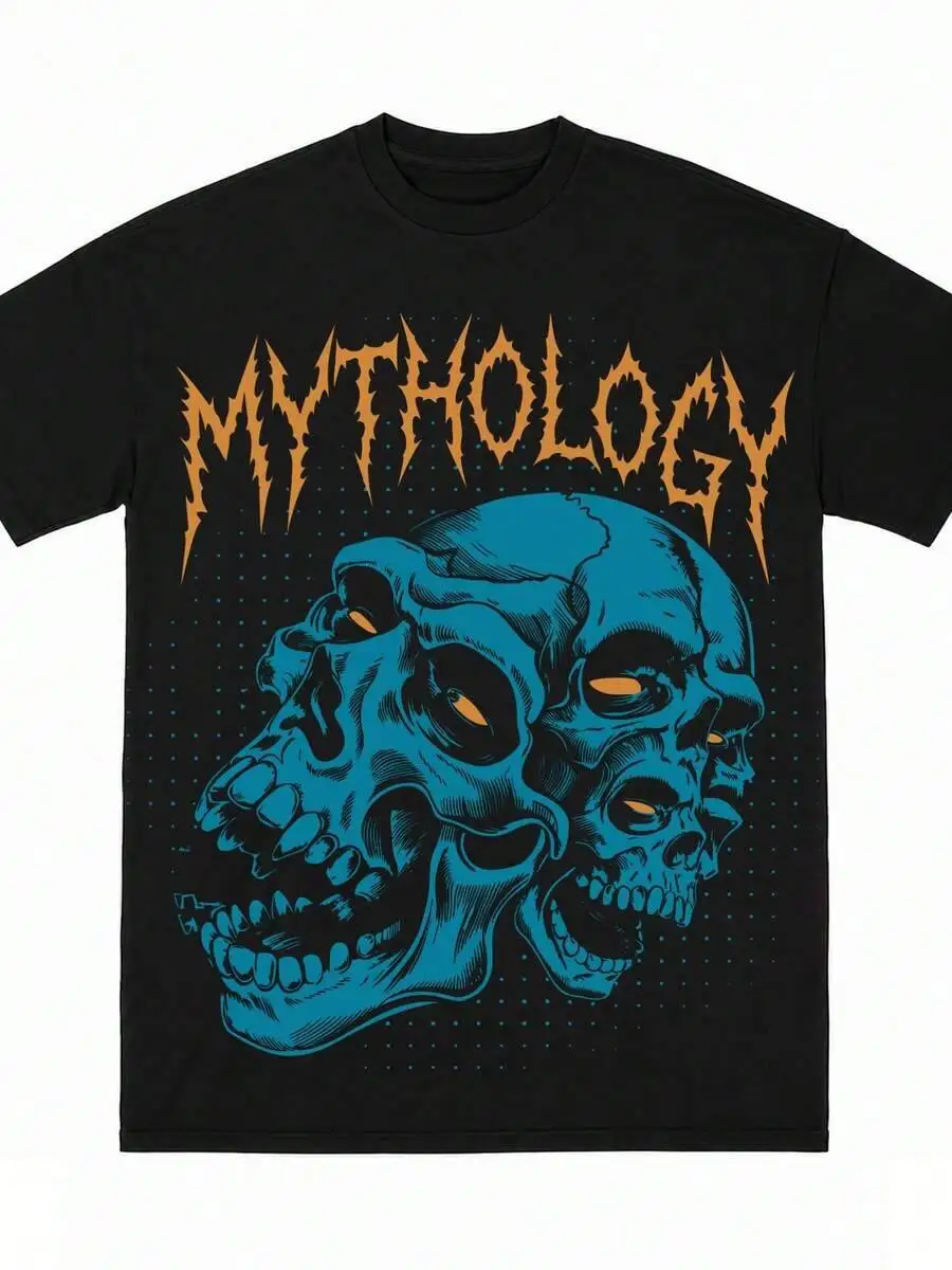Men Mythology Skull Pair Large Graphic Print Tee, Crew Neck Short Sleeve T-Shirt 100% Cotton Trendy Y2K Short-Sleeve Tee-Soft,