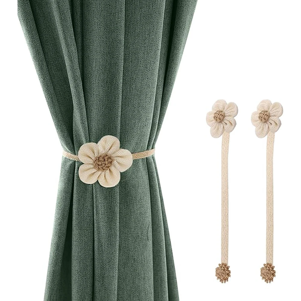 Lewondr Magnetic Curtain Tieback 2 Pieces Decorative Curtain Buckle Hand Knitting Window Drape Holdbacks with  Magnet for Home