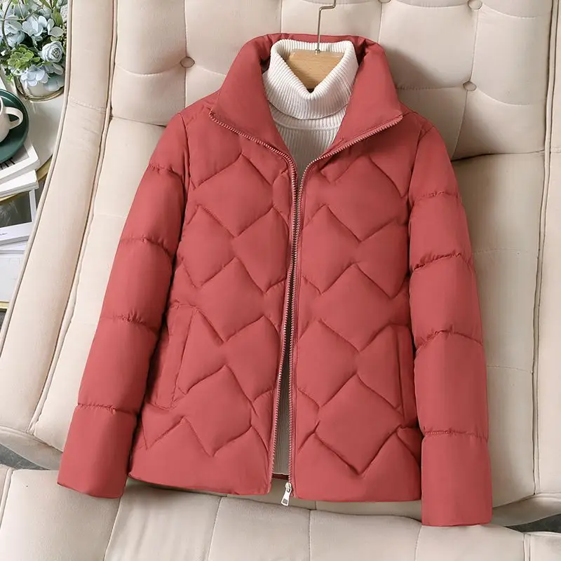 Large Women's Padded Coat Solid Color Quilted Cotton Jacket Cheap Korean Style Clothing Luxury 2025 Trend Thick Lined Lady Parka