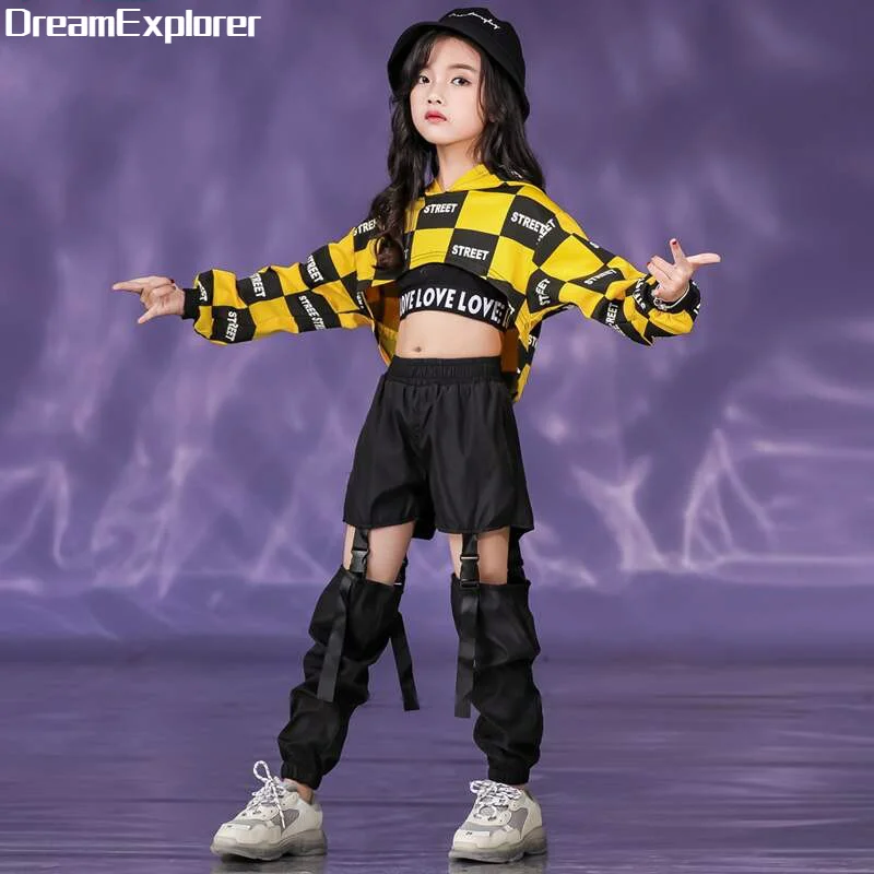 

Girls Hoodies Hip Hop Cargo Pant Kids Crop Top Street Dance Teen 3 Pcs Sets Outfits Child Stage Jazz Streewear Clothing Costumes