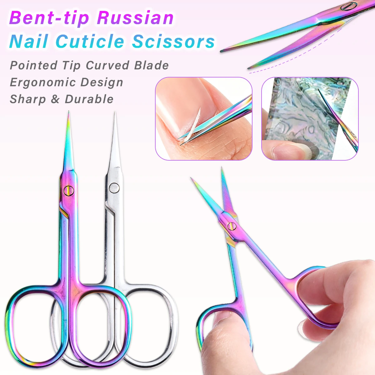 Nail Art Rainbow - Rainbow Russian Cuticle Scissors Bent Tip