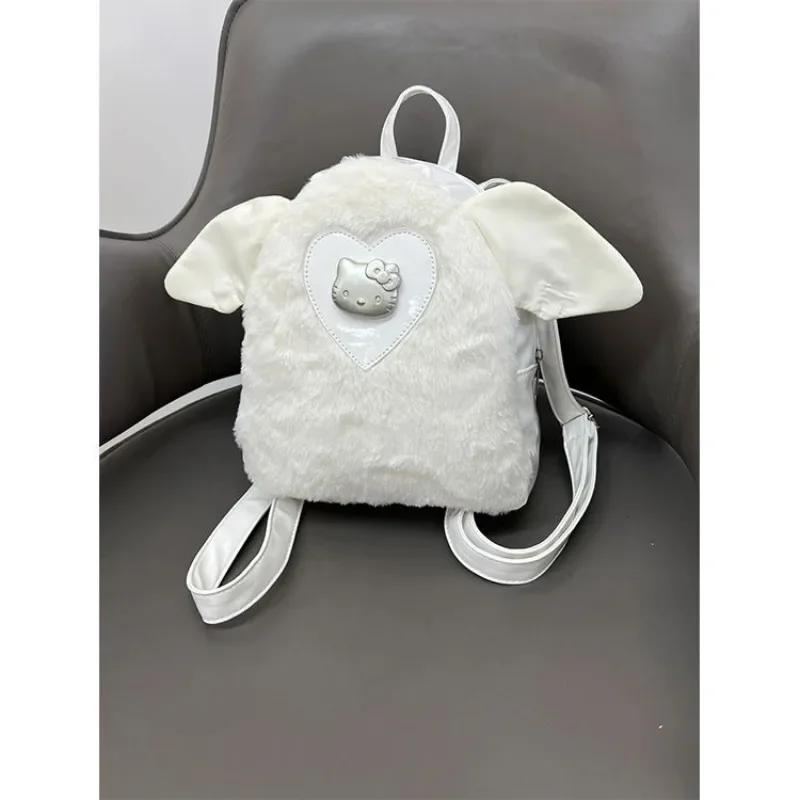 MBTI-mochila blanca de Hello Kitty para mujer, morral pequeño de felpa, estilo Harajuku, Vintage, para uso diario, novedad de 2024