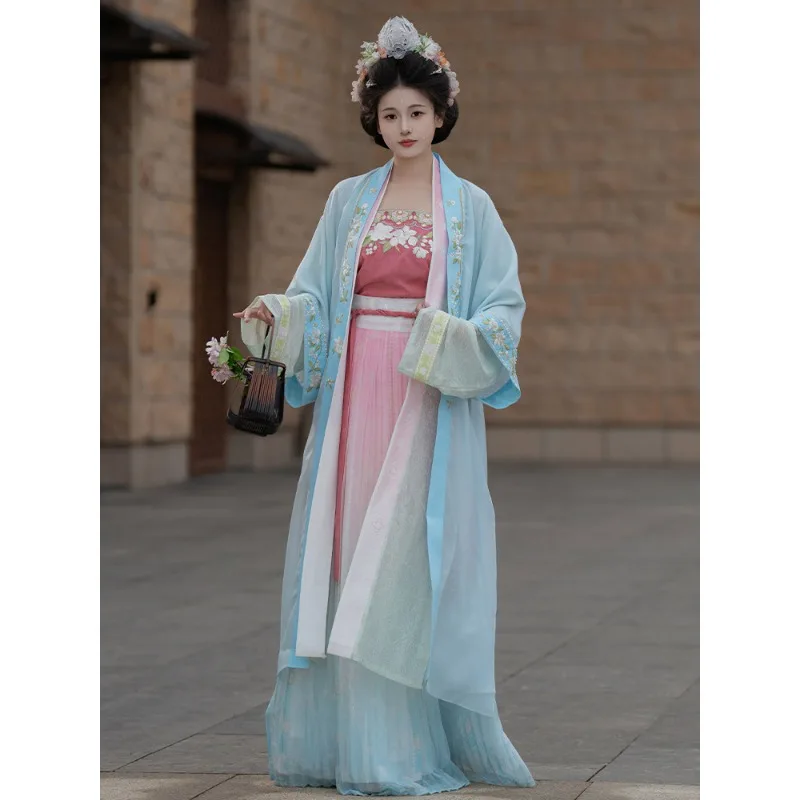 

Hanfu women's Song Dynasty long tencel embroidered long gown jacquard improved pleated skirt